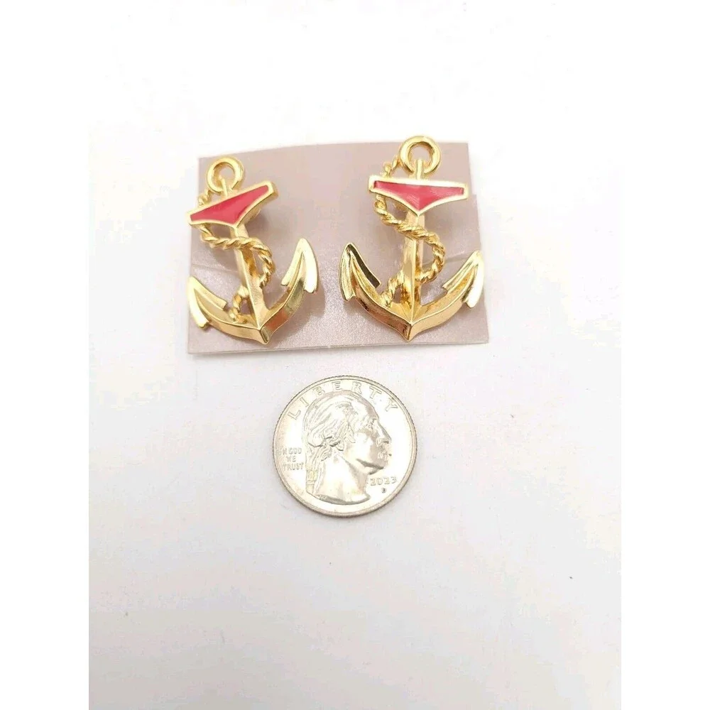 Clip On earrings Avon Anchors Aweigh Red‎ Gold Tone Nautical with Box Sailing